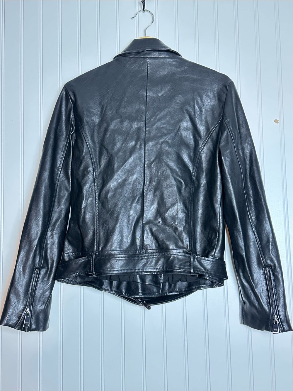 Elodie Faux Leather Moto Jacket L biker jacket, asymmetrical zip outerwear - Picture 7 of 10